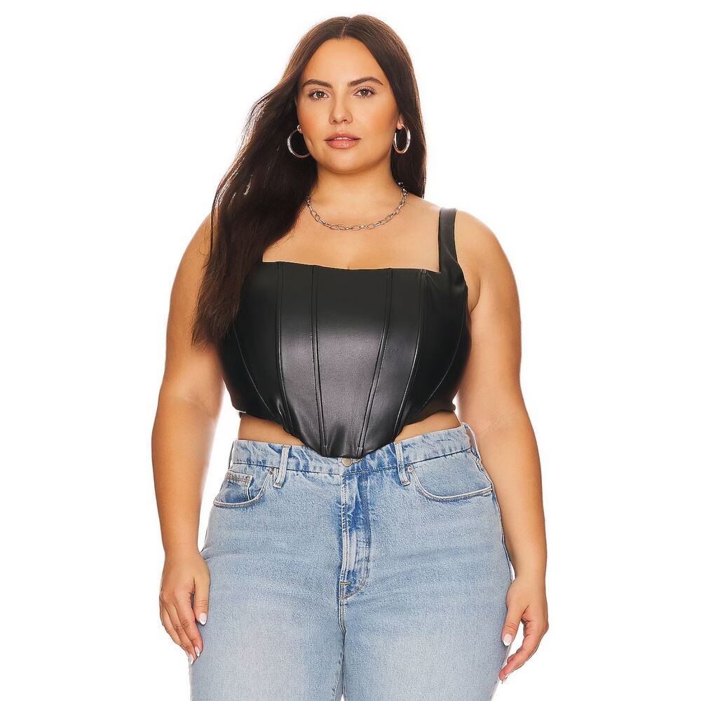REMI REVOLVE Womens Top Plus 3X Black Crop Corset Bra Top Faux Leather ALI